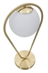 Lampe de table Glamy en métal doré avec sphère en verre blanc