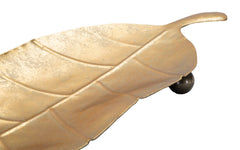 Plateau en métal doré forme feuille