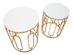 Table ronde en métal doré Tory Marbre Blanc