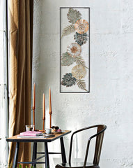 Décor mural rectangulaire en métal motifs feuilles
