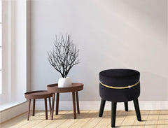 Tabouret Velours Noir en Bois bande dorée
