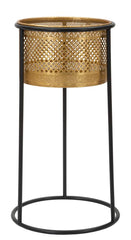 Porte-fleur en métal doré et piédestal noir