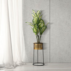 Porte-fleur en métal doré et piédestal noir