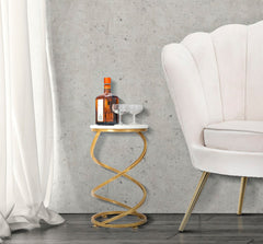 Table d'appoint Spiral Marbre Blanc métal doré
