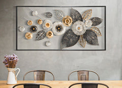 Panneau mural métallique 3D motifs floraux et géométriques