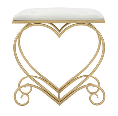 Tabouret en métal doré Cœur Tissu crème à motif