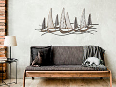 Panneau mural décoratif en métal voiliers 3D