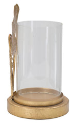 Porte-bougie en métal doré et verre avec design feuilles