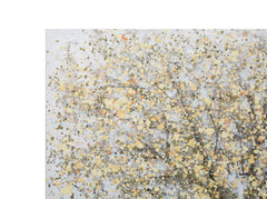 Peinture murale arbre en toile tons pastel et chauds avec cadre en bois