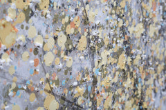 Peinture murale arbre en toile tons pastel et chauds avec cadre en bois