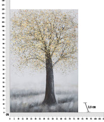 Peinture murale arbre en toile tons pastel et chauds avec cadre en bois