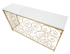 Console rectangulaire en métal doré plateau en marbre blanc
