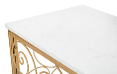Console rectangulaire en métal doré plateau en marbre blanc