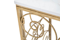 Console rectangulaire en métal doré plateau en marbre blanc