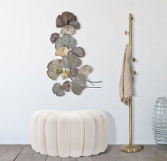 Panneau mural décoratif en métal 3D design feuilles couleur multi-tones