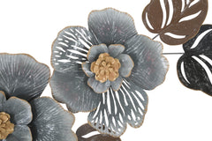 Panneau mural décoratif en métal 3D motifs feuilles et fleurs couleurs gris et bronze