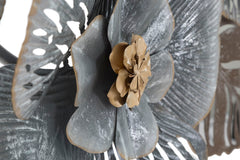 Panneau mural décoratif en métal 3D motifs feuilles et fleurs couleurs gris et bronze