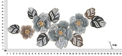 Panneau mural décoratif en métal 3D motifs feuilles et fleurs couleurs gris et bronze