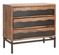 Commode en acacia massif 3 tiroirs pieds métal noir