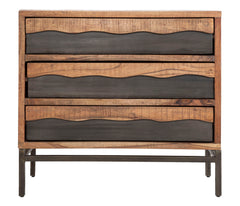 Commode en acacia massif 3 tiroirs pieds métal noir