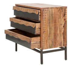 Commode en acacia massif 3 tiroirs pieds métal noir