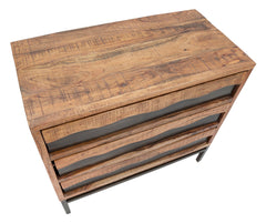 Commode en acacia massif 3 tiroirs pieds métal noir