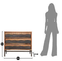 Commode en acacia massif 3 tiroirs pieds métal noir