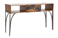 Console rectangulaire Mustang Acacia massif tiroir résine pieds métal Noir