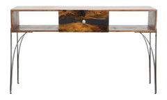 Console rectangulaire Mustang Acacia massif tiroir résine pieds métal Noir