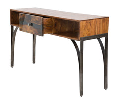 Console rectangulaire Mustang Acacia massif tiroir résine pieds métal Noir