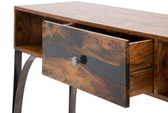 Console rectangulaire Mustang Acacia massif tiroir résine pieds métal Noir