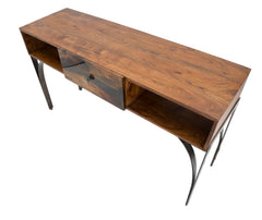 Console rectangulaire Mustang Acacia massif tiroir résine pieds métal Noir