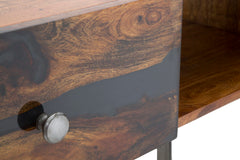 Console rectangulaire Mustang Acacia massif tiroir résine pieds métal Noir