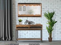 Console rectangulaire Yellowstone Acacia massif pieds métal Noir