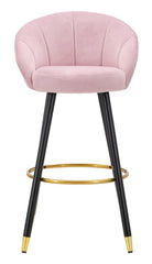 Tabouret de bar Velours Rose Prague pieds en bois et métal doré