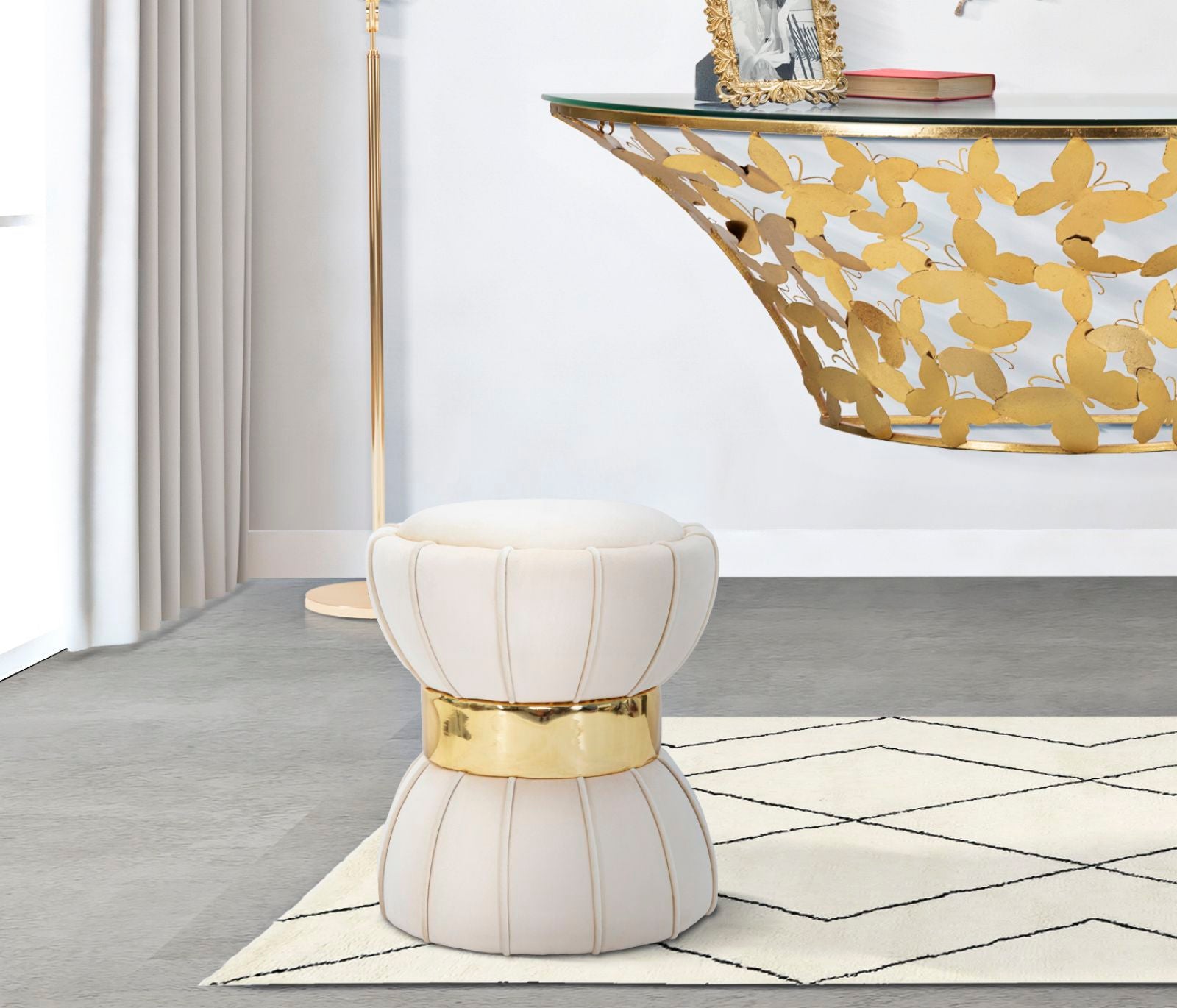 STOOL FLOWER CREM CM Ø 40X44