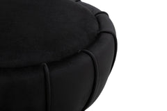 Tabouret rond Velours Noir avec bande décorative dorée