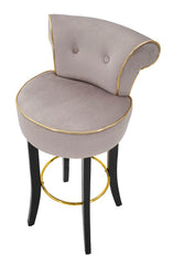 Tabouret de bar rond Luxy Velours Synthétique Gris pieds métal doré