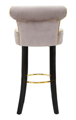 Tabouret de bar rond Luxy Velours Synthétique Gris pieds métal doré