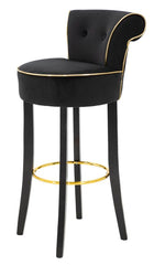 Tabouret de bar rond Luxy Velours Noir pieds métal doré