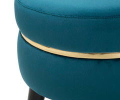Tabouret Teal Velours Bleu Sarcelle pieds Noir et finition dorée