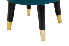 Tabouret Teal Velours Bleu Sarcelle pieds Noir et finition dorée