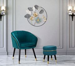 Tabouret Teal Velours Bleu Sarcelle pieds Noir et finition dorée