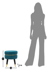 Tabouret Teal Velours Bleu Sarcelle pieds Noir et finition dorée