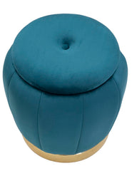 Tabouret de rangement Saria Velours Bleu Canard et finition dorée
