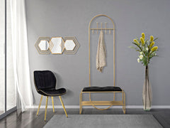 Banc avec porte-manteau intégré en métal doré et velours noir