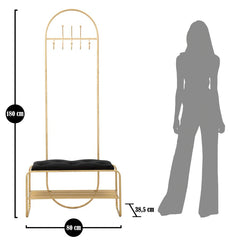 Banc avec porte-manteau intégré en métal doré et velours noir