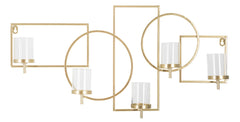 Porte-bougie mural géométrique en métal doré avec 5 porte-bougies en verre