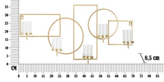 Porte-bougie mural géométrique en métal doré avec 5 porte-bougies en verre