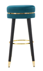 Tabouret de bar Teal Velours Noir et bois pieds Noir finition dorée